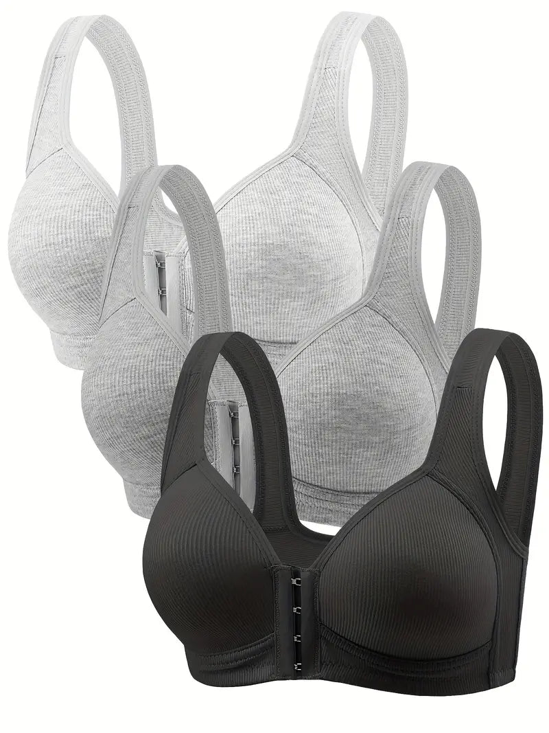 Bygellös Bralette med Främre Knäppning – 3-Pack