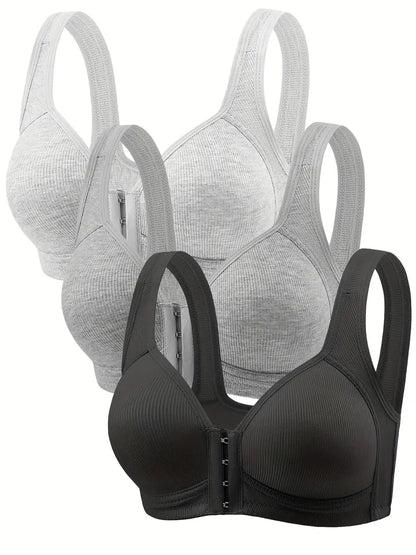 Bygellös Bralette med Främre Knäppning – 3-Pack