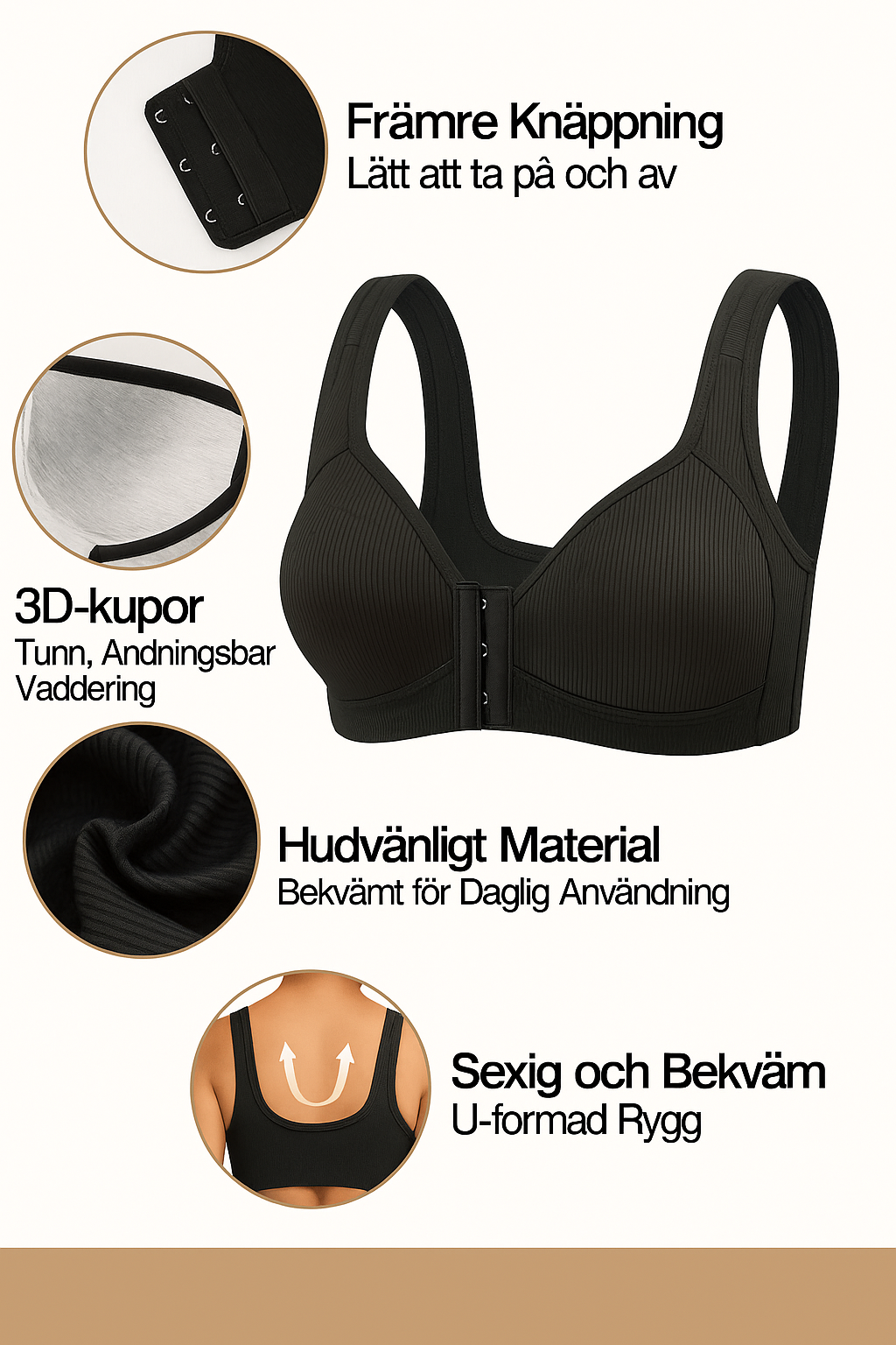 Bygellös Bralette med Främre Knäppning – 3-Pack