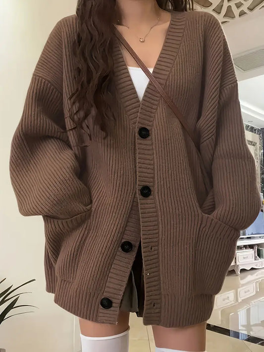 Anna - Oversize Ribbstickad Kofta